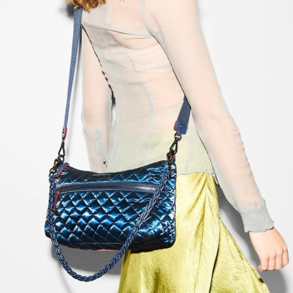 MZ Wallace Crosby Shoulder in Midnight Liquid Blue Beetle