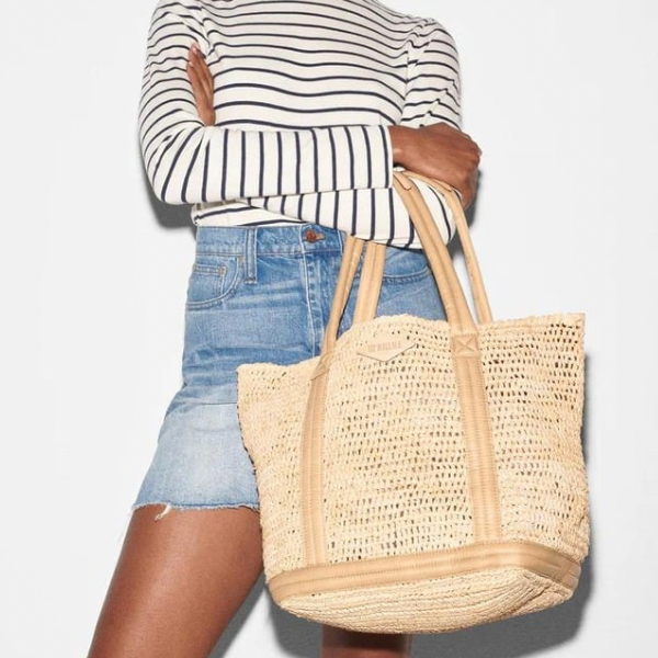 MZ Wallace Medium Lightweight Sequin Raffia Tote in Light Gold