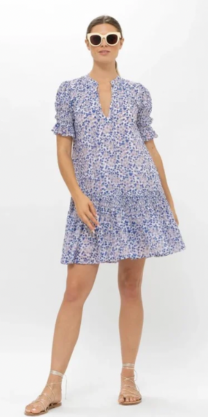 Smocked Drop Mini Dress in Portland Blue