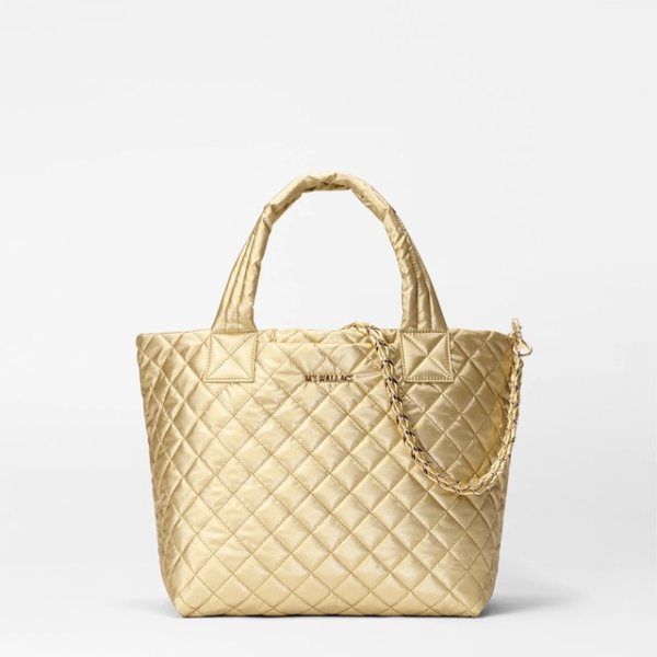 MZ Wallace Small Metro Deluxe Tote in Light Gold Metallic with Chain