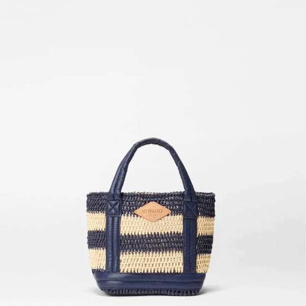 MZ Wallace Mini Crochet Tote in Dawn (Navy) & Natural Stripe