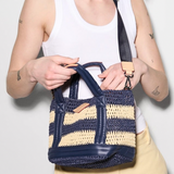 MZ Wallace Mini Crochet Tote in Dawn (Navy) & Natural Stripe