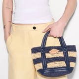 MZ Wallace Mini Crochet Tote in Dawn (Navy) & Natural Stripe