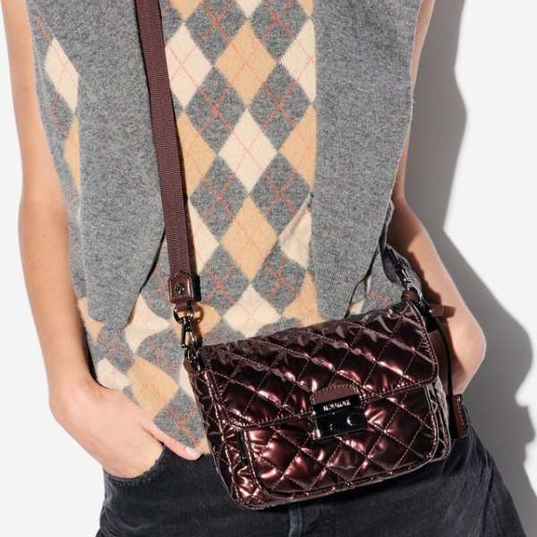 MZ Wallace Small Crosby Lock Crossbody in Bordeaux Lacquer