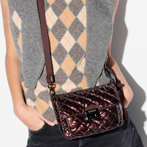MZ Wallace Small Crosby Lock Crossbody in Bordeaux Lacquer