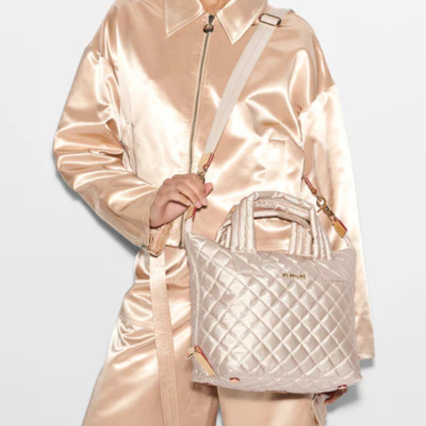 MZ Wallace Small Sutton Deluxe in Pale Rose Gold Metalic Blue Beetle