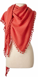 Cashmere Pom Pom Triangle Wrap in Guava