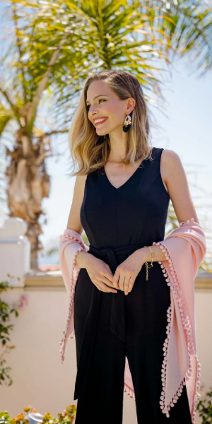 Cashmere Pom Pom Triangle Wrap in Blush