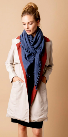 Cashmere Pom Pom Triangle Wrap in Denim