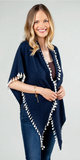 Cashmere Contrast Pom Pom Triangle Wrap in Midnight/Ivory