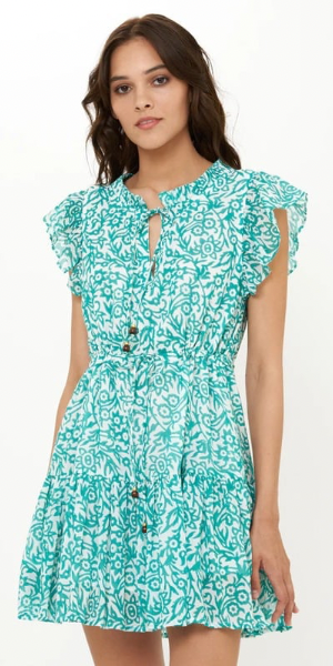 Cinched Flirty Short Dress in Cypress Jade Blue Beetle Cinched Flirty Short Dress in Cypress Jade Blue Beetle