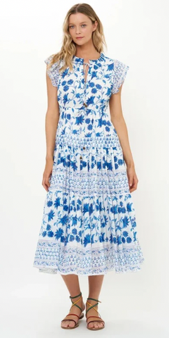 Cinched Flirty Midi Dress in Marion Blue