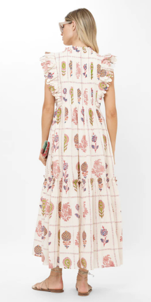 Scallop Pintuck Maxi In Taormina Cream Blue Beetle Scallop Pintuck Maxi In Taormina Cream Blue Beetle