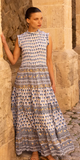 Sleeveless Smocked Maxi in Lotus Navy