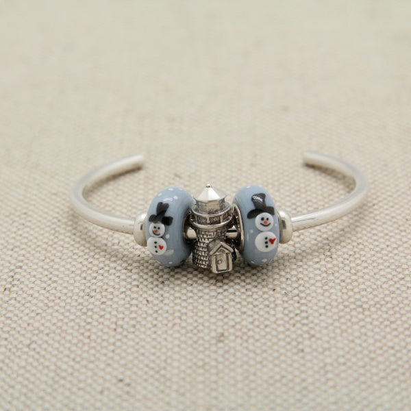 Cuff Bracelet with Brant Point Lighthouse Charm Bead – Blue Beetle