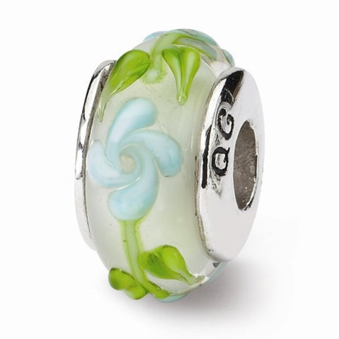 Blue and Green Flower Glass Bead