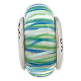 Blue and Green Striped Glass Bead