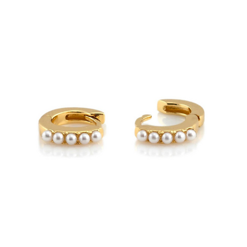 Pearl Huggie Earrings in Gold