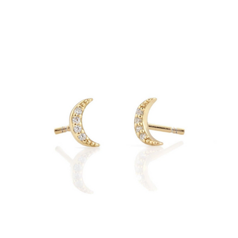 Crescent Moon Pave Studs in Gold