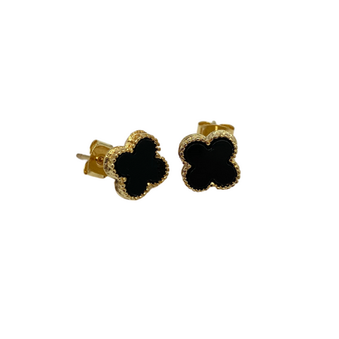 Small Black Quatrefoil Stud Earrings