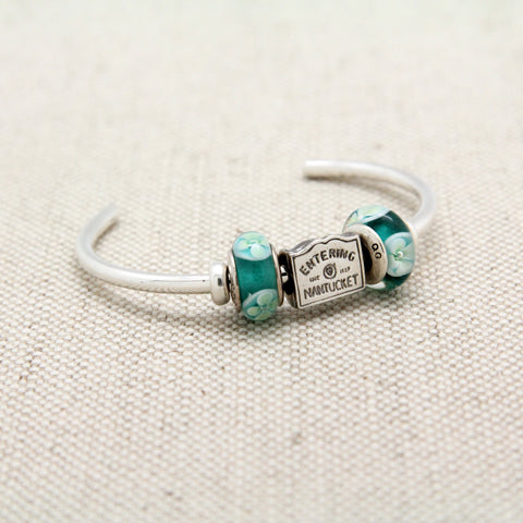 Cuff Bracelet with Entering Nantucket Charm Bead