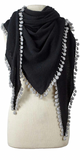 Cashmere Contrast Pom Pom Triangle Wrap in Black/Birch Grey