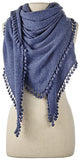 Cashmere Pom Pom Triangle Wrap in Denim