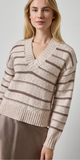 Multi Stripe V-Neck Sweater in Gardinia