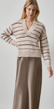 Multi Stripe V-Neck Sweater in Gardinia