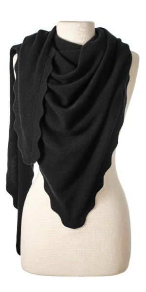 Cashmere Ruffle Triangle Wrap in Black