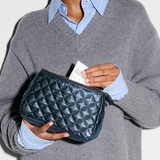 MZ Wallace Luna Metallic Cosmetic in Midnight Metallic Leather