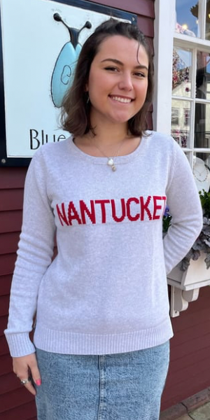 Nantucket Sweater in Grey with Red Letters