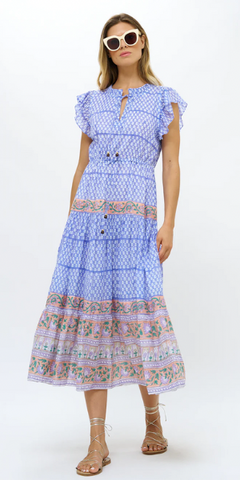 Cinched Flirty Midi Dress in Campania Periwinkle