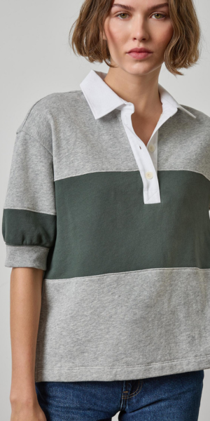 Oversized Elbow Sleeve Rugby in Heather Grey