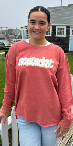 Nantucket Chenille Applique Sweatshirt in Nantucket Red
