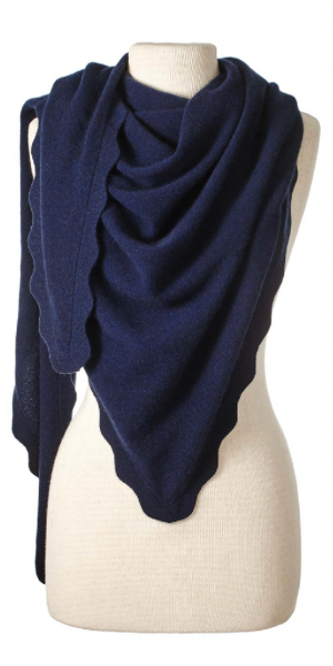 Cashmere Ruffle Triangle Wrap in Midnight Blue