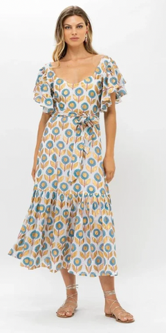 Belted Flirty Maxi in Touraine Blue