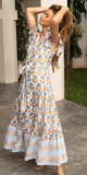Ruffle Collar Button Maxi Dress in Touraine Blue
