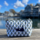 Nantucket Block Print Quilted Make Up Bag in Aqua