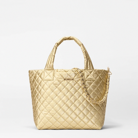 MZ Wallace Small Metro Deluxe Tote in Light Gold Metallic with Chain
