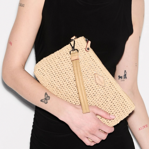 MZ Wallace Crochet Clutch in Camel