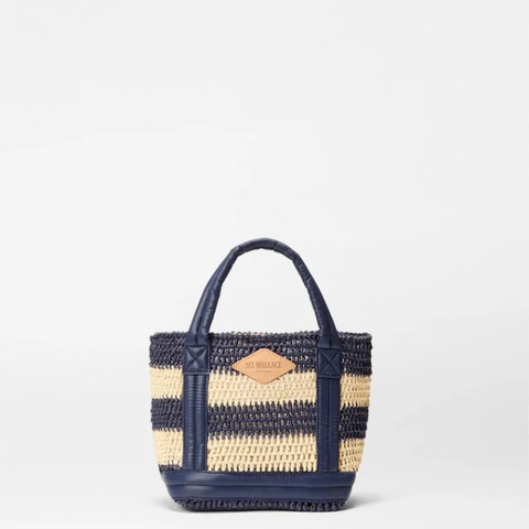 MZ Wallace Mini Crochet Tote in Dawn (Navy) & Natural Stripe