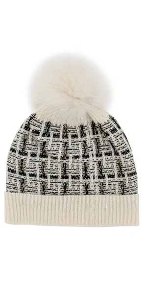 Multi Color Knit Hat in Ivory