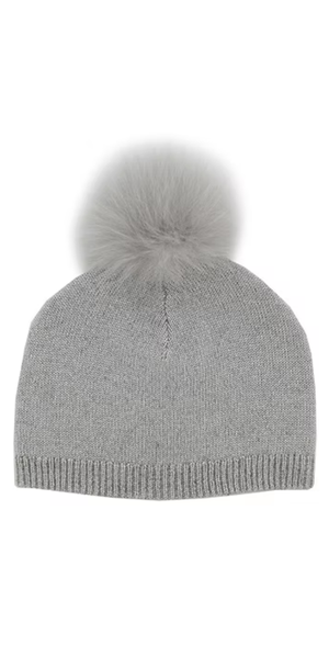 Silver Pom Pom Knit Hat