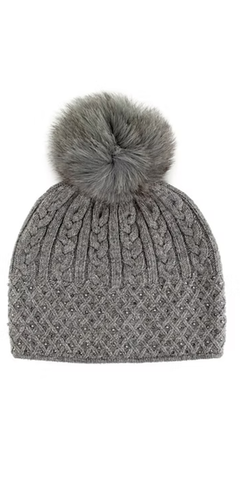 Cable Hat with Sparkles in Grey