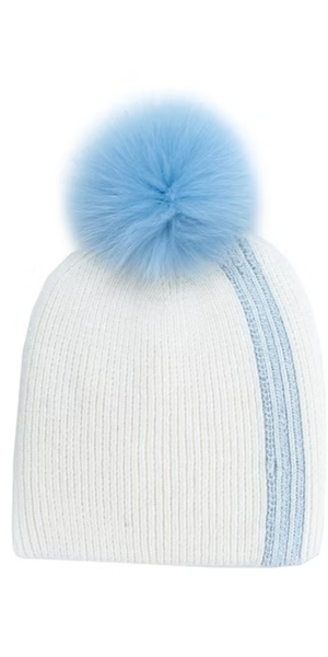 Stripe Pom Pom Hat in White