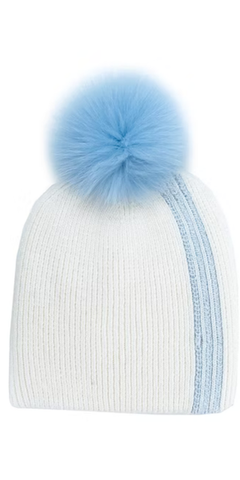 Stripe Pom Pom Hat in White