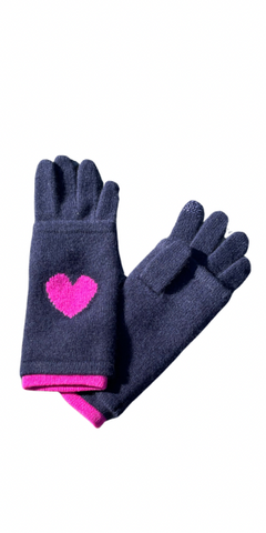 Heart Cashmere Gloves in Navy