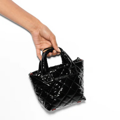 MZ Wallace Petite Metro Tote Deluxe in Black Lacquer – Blue Beetle
