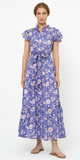 Ruffle Collar Button Maxi Dress in Carolina Cobalt